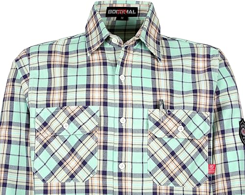 Miniatura 42 de BOCOMAL Camisas FR para hombre, resistentes al fuego, peso ligero, NFPA2112, camisa de soldadura ignífuga, acabado repelente al agua y al aceite