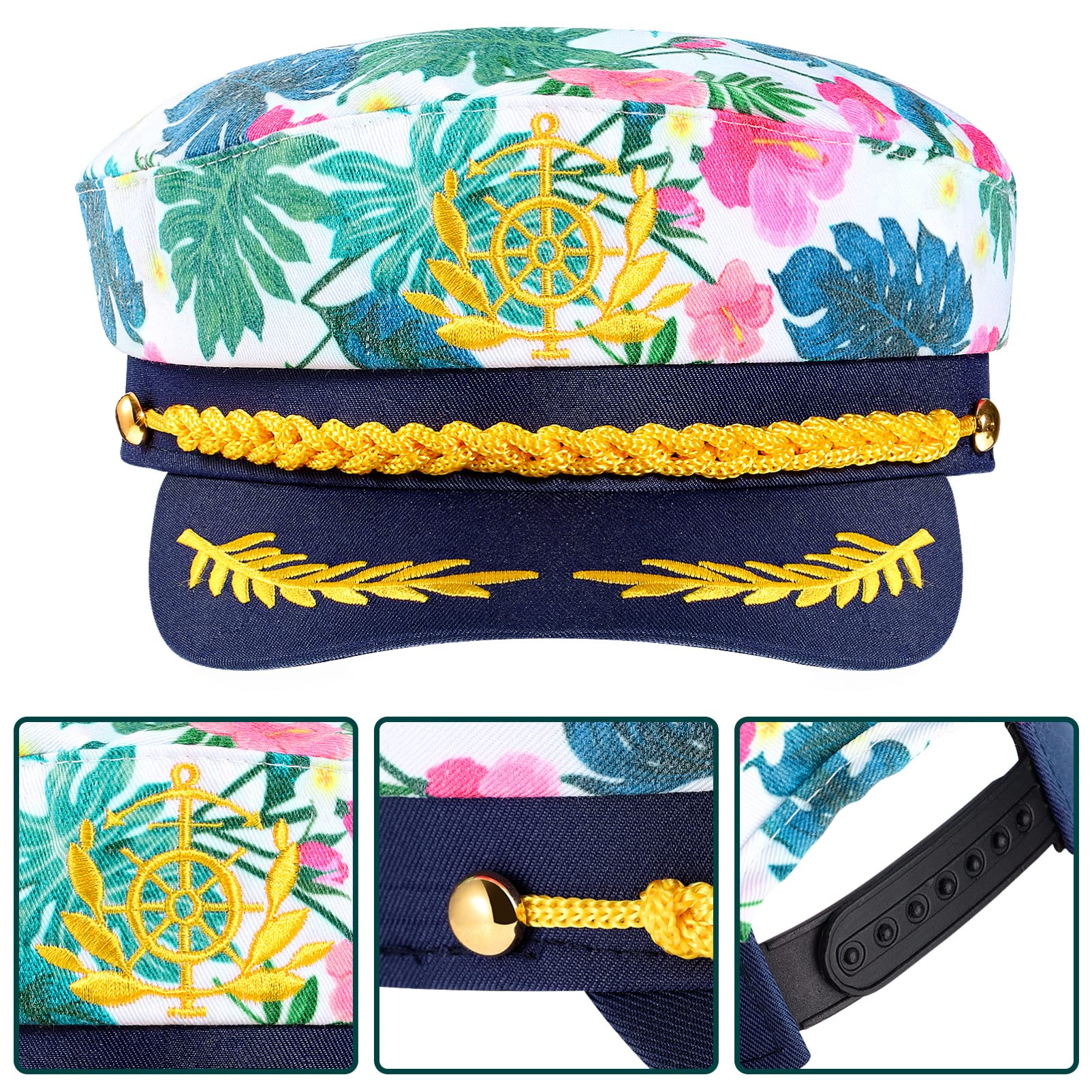 Embroidered Captain Hat Women’s Hats Men's Hats Pink Cap Adjustable Captain Hat Admiral Captain Hat Nautical Party Caps Nautical Party Hat Adjustable Captain Caps Sailor Caps Boat - Image 2