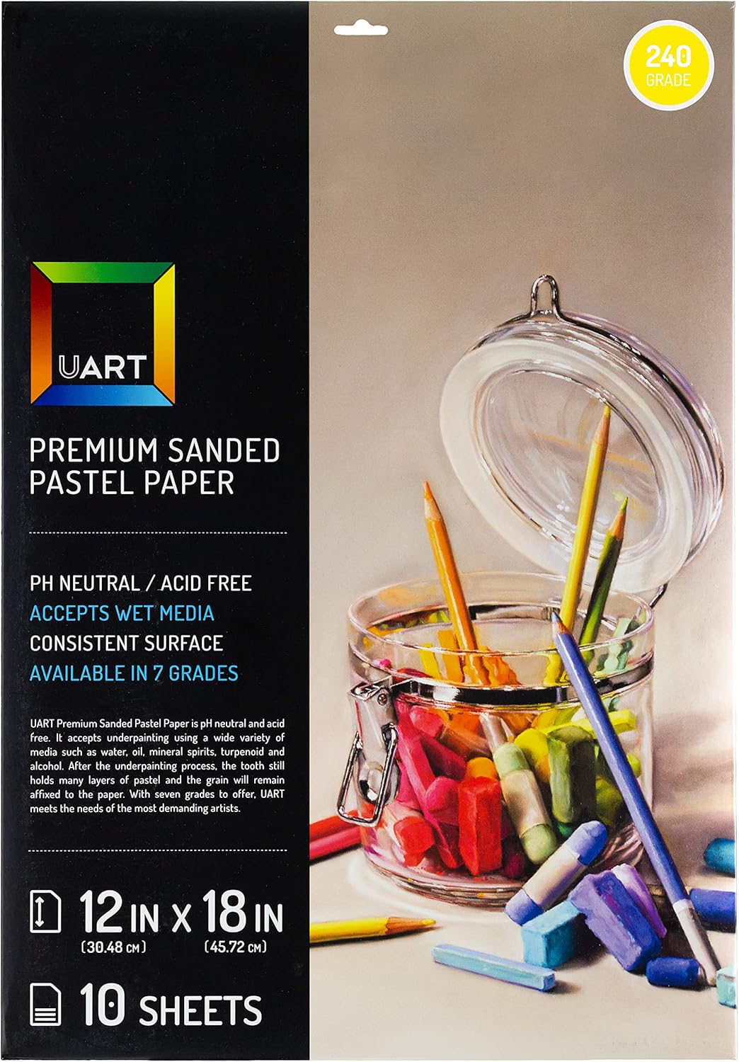 Uart Sanded Pastel Art Paper, Off-White, 18" x 24" Paper, Grit #800, 10 Sheet Pack