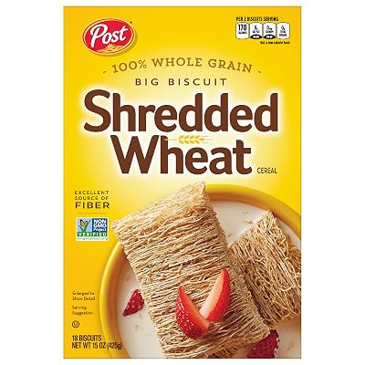 Shredded Wheat Big Biscuit, Whole Grain, Non-GMO, Heart Healthy Breakfast Cereal, 15 oz Box