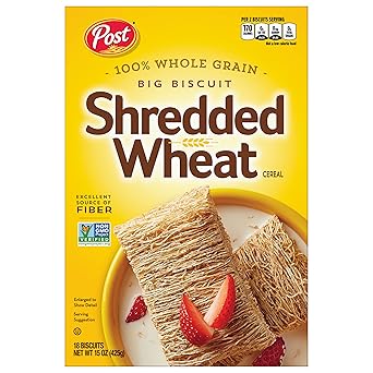 Shredded Wheat Big Biscuit, Whole Grain, Non-GMO, Heart Healthy Breakfast Cereal, 15 oz Box