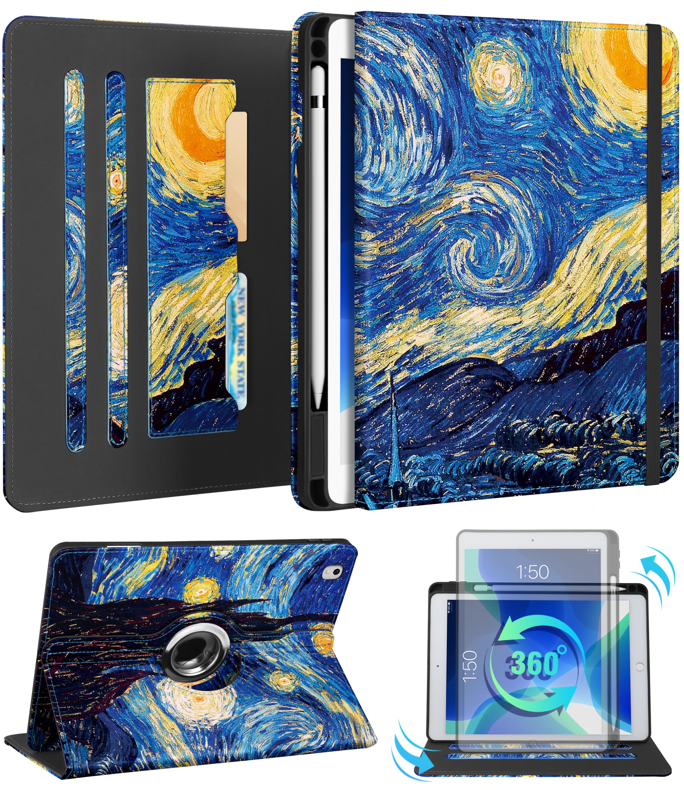 Kidcube for iPad Air 3rd Generation Case/Pro 10.5 Inch Case - Women Girls Kids Cute Rotating Stand Folio Cover with Pencil Holder & Card Slot Cool