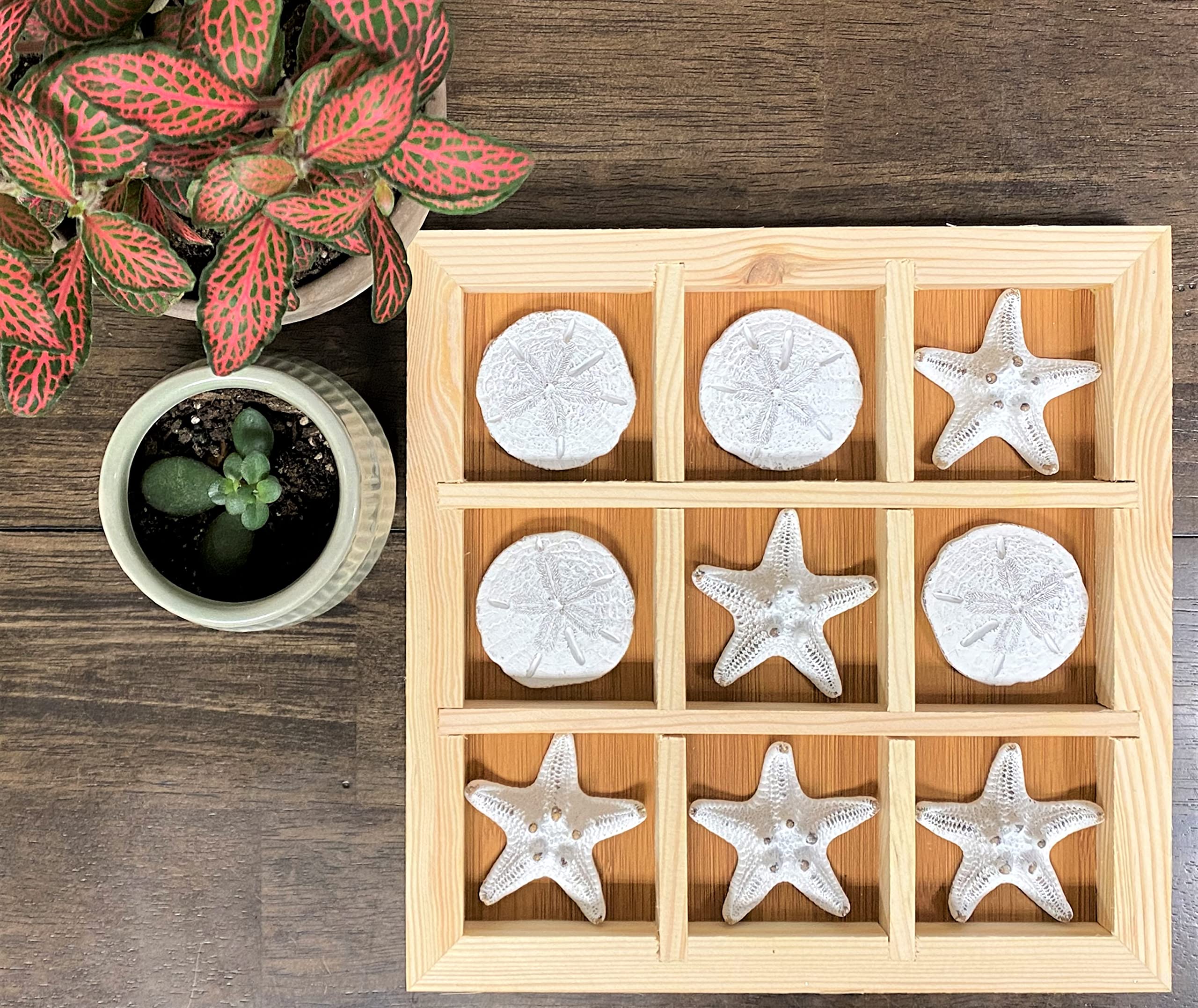 BestGiftEver Coastal Tic Tac Toe Board Game Set - Beach House Decor for Family Game Nights, Featuring Starfish and Sand Dollar Pieces, Perfect for Home Entertainment and Beach Theme Parties