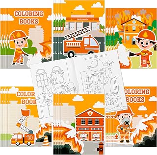 JAPBOR 24pcs Fire Truck Coloring Books for Kids, Firefighter Party Favors Color Pages Drawing Booklet Supplies, Fireman Themed DIY Art Doodle Colouring Book Bulk Painting Games Goodie Bag Fillers