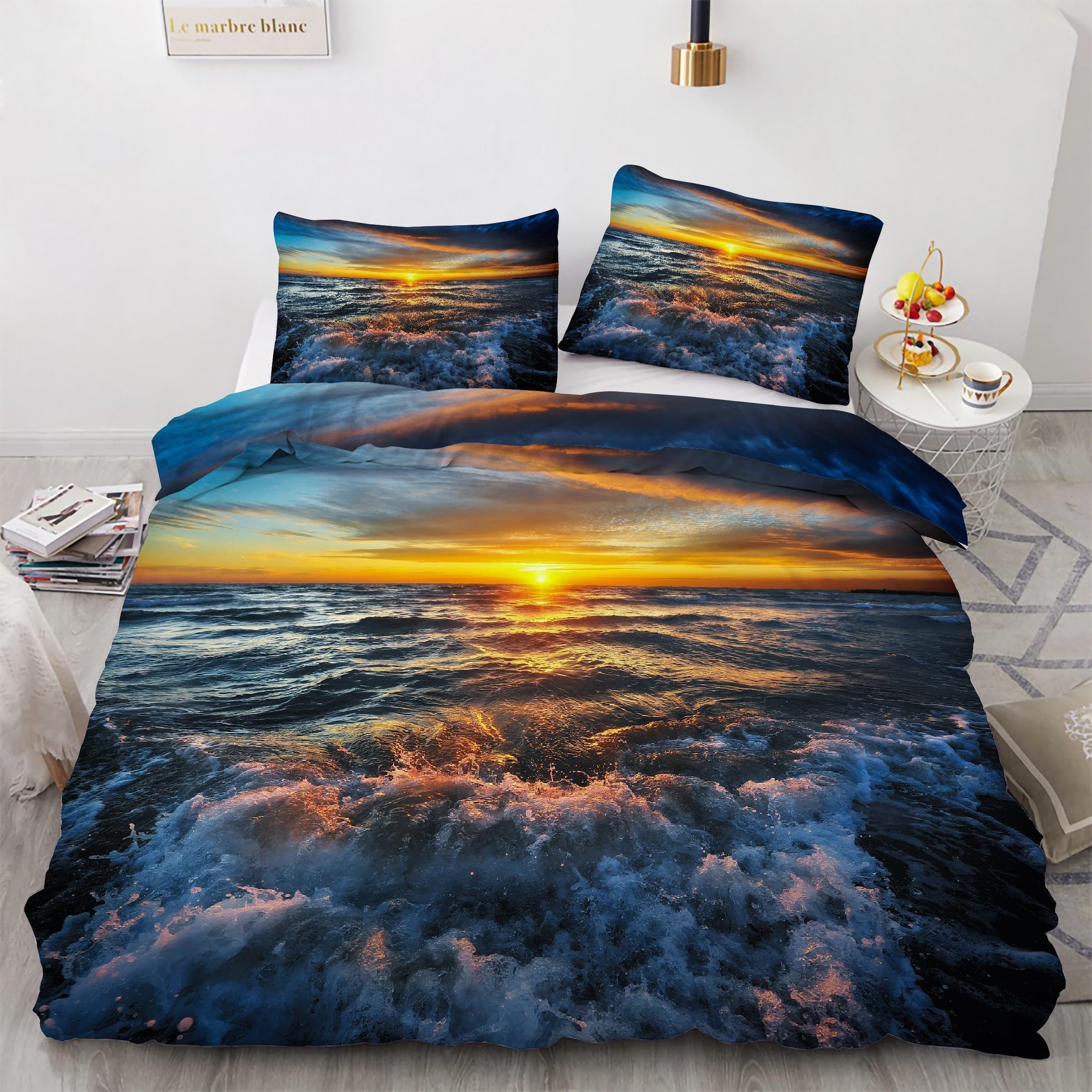 Parure de lit coucher de soleil pour s'endormir face à l'océan, grand confort 240x260
