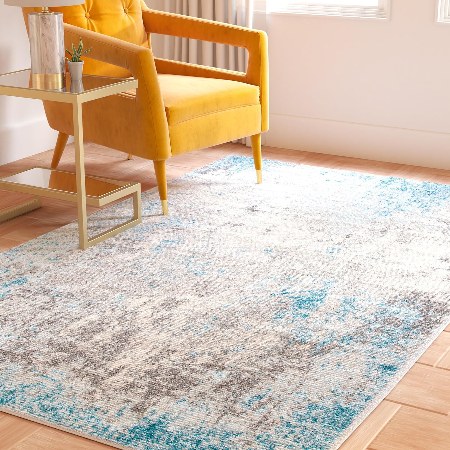 SAFAVIEH Area Rug 8x10 - Tulum Collection - Large - Grey & Blue, Modern Abstract Design, Non-Shedding & Easy to Clean, Ideal for Living Room, Bedroom, Dining Space (TUL207F)