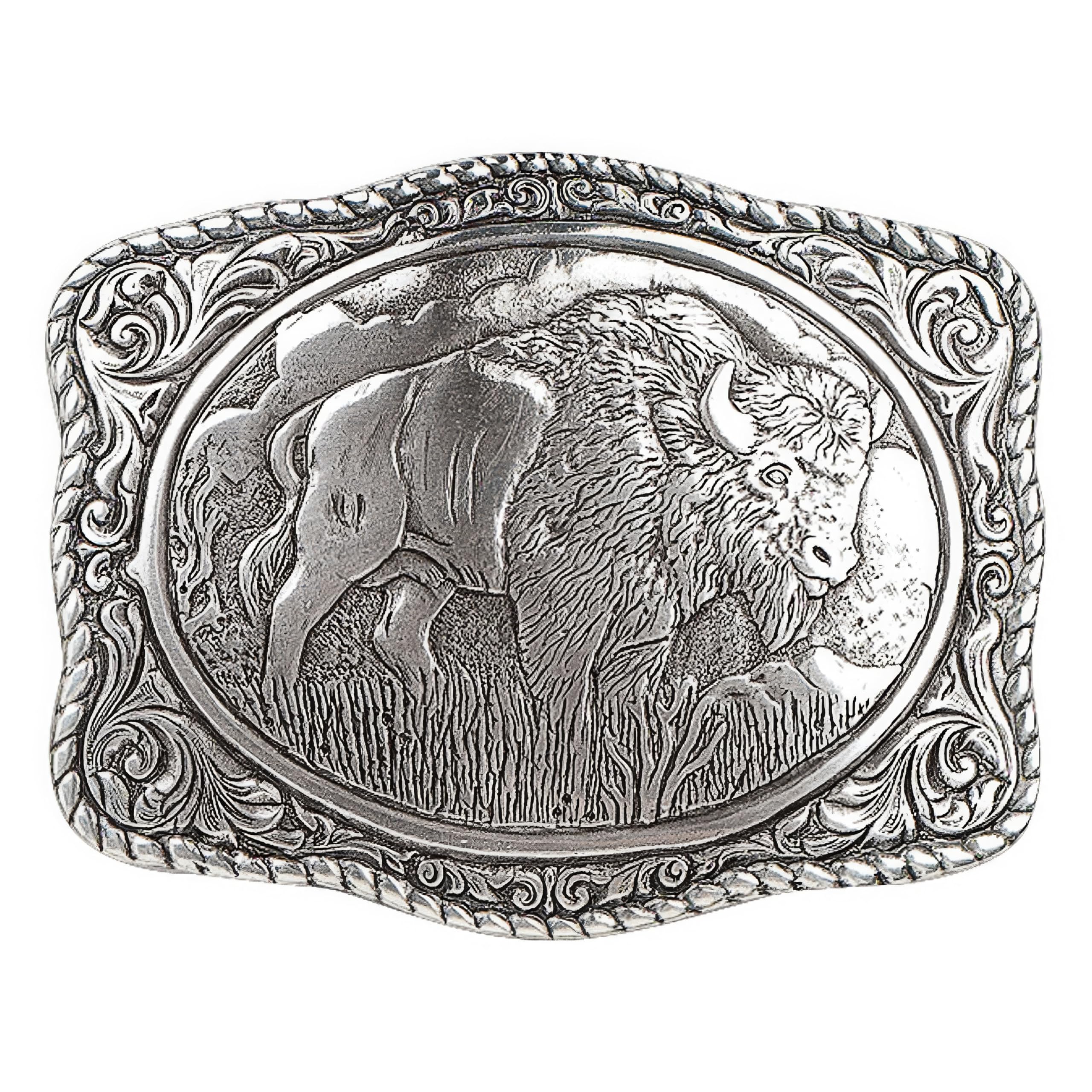 Nocona Men's Crumrine Silver Bison Scaloped Buckle