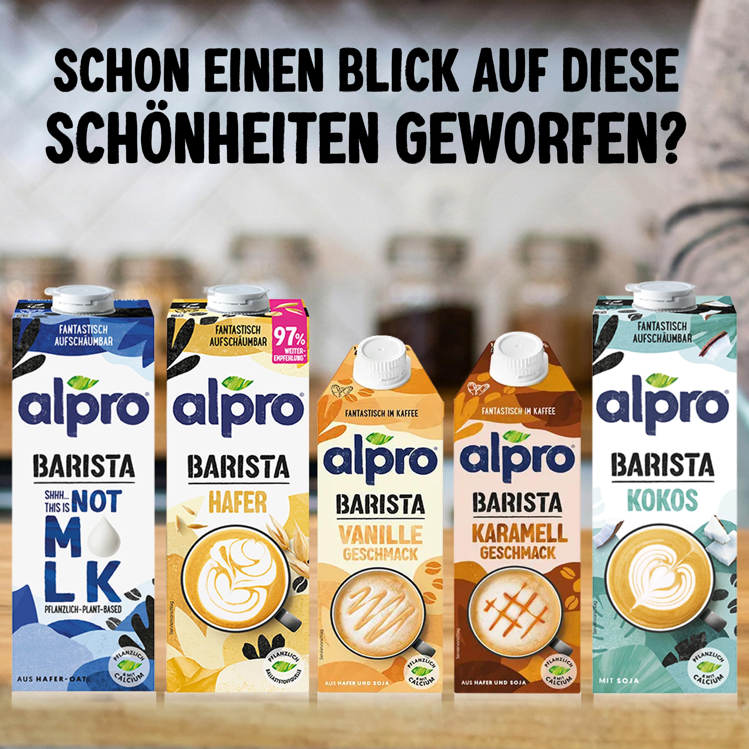 Alpro Barista Vanille – Zum Aufschäumen – Von Natur aus laktosefrei – Reich an Ballaststoffen, Calcium und Vitaminen – 8 x 750 ml – Haltbar