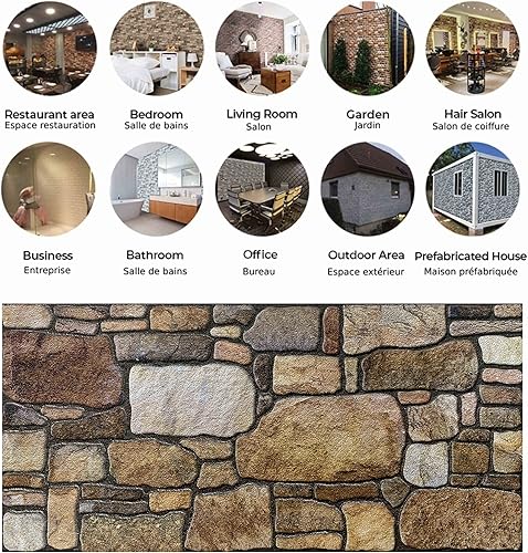 Miniatura 3 de Dundee Deco Paneles de pared 3D  Revestimiento, paneles de pared con aspecto de piedra marrón roto y blanco, revestimiento de espuma de poliestireno