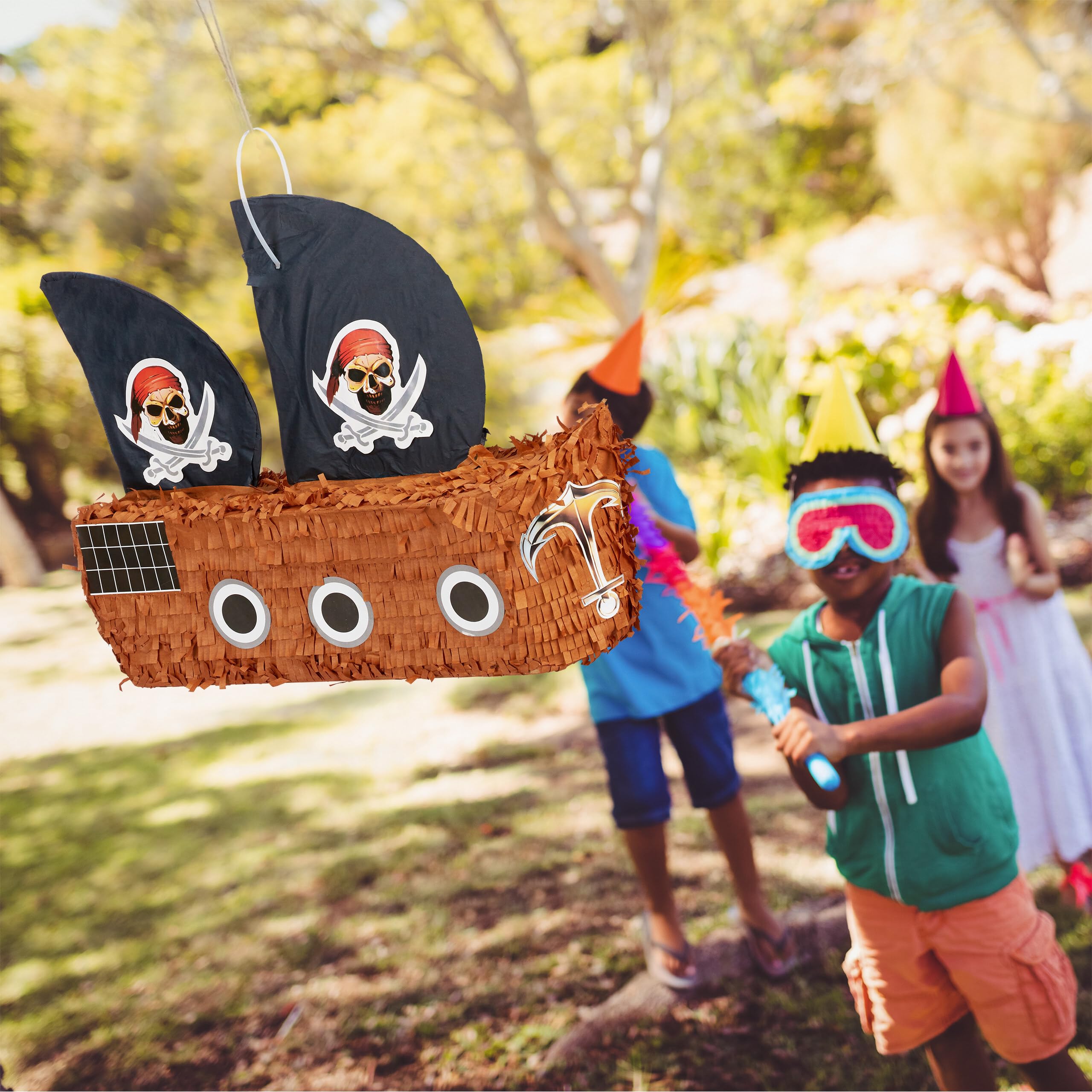 Relaxdays Pignatta a Forma di Nave dei Pirati, da Riempire, per Feste di Compleanno dei Bambini, da Appendere, in Carta, Grande, Colorata