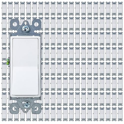 Miniatura 8 de Paquete de 20 PROCURU - Interruptor de luz decorativa para palas basculantes, un solo polo, 3 cables, conexión a tierra 15 A, 120 V-277 V, blanco,