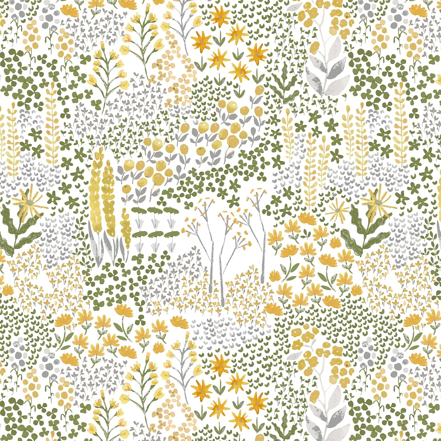 Vinjiasin Floral Peel and Stick Wallpaper Yellow Botanical Removable Contact Paper Self Adhesive Wall Paper Vinyl Roll for Bedroom Living Room Accent Wall, 17" x 80"