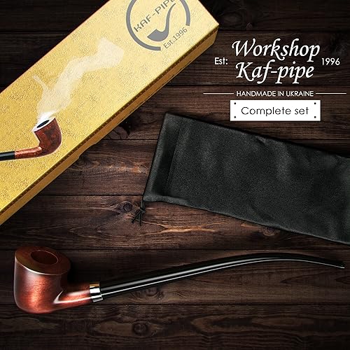 Miniatura 4 de Pipa de tabaco modelo KAF218 Churchwarden Style madera hecha a mano con forma de Dublín de madera de pera con tallo acrílico, caja de regalo con