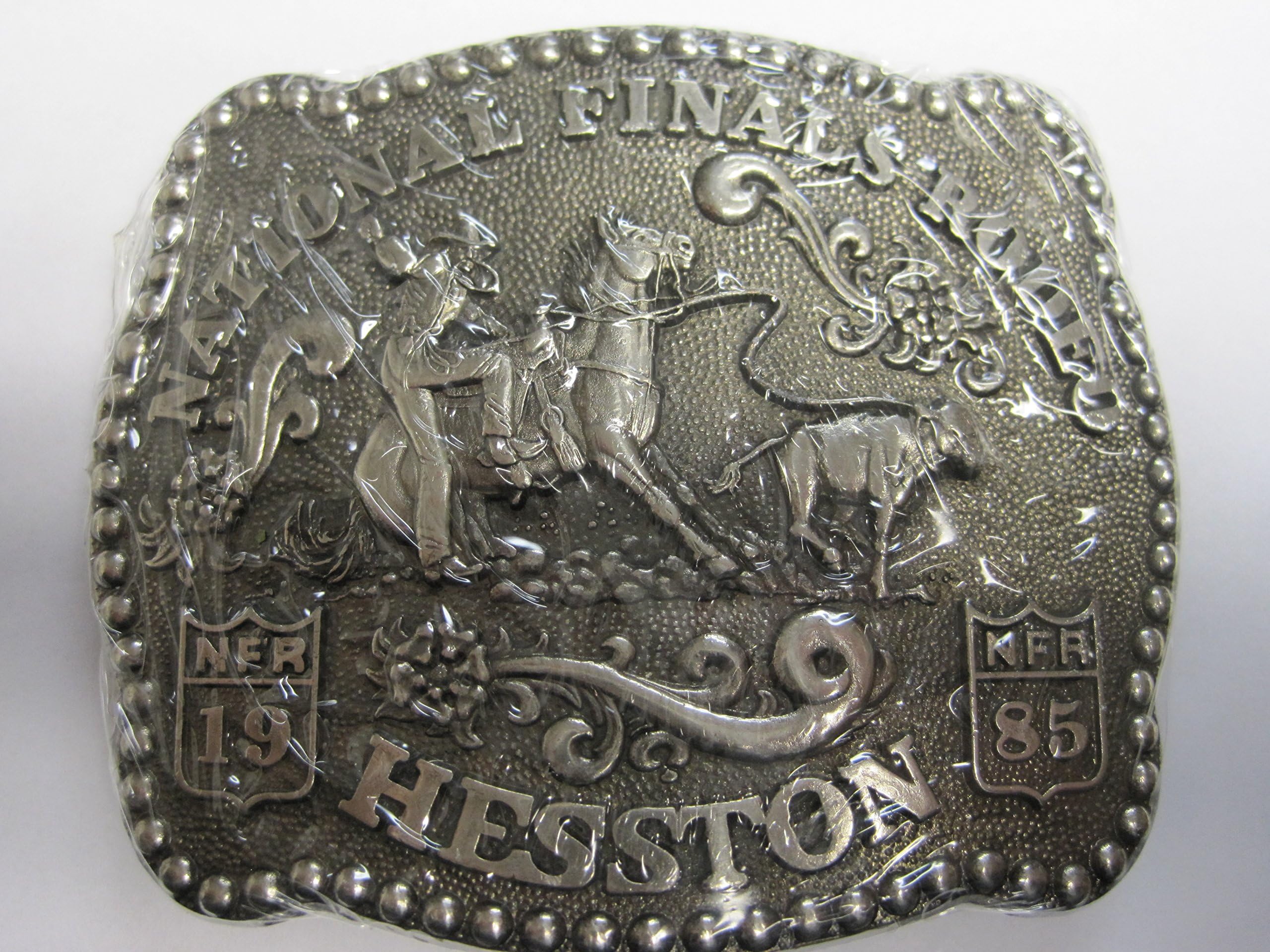 Hesston 1985 National Finals Rodeo NFR Adult 3 3/4" x 3" Belt Buckle New in Original Shrinkwrap