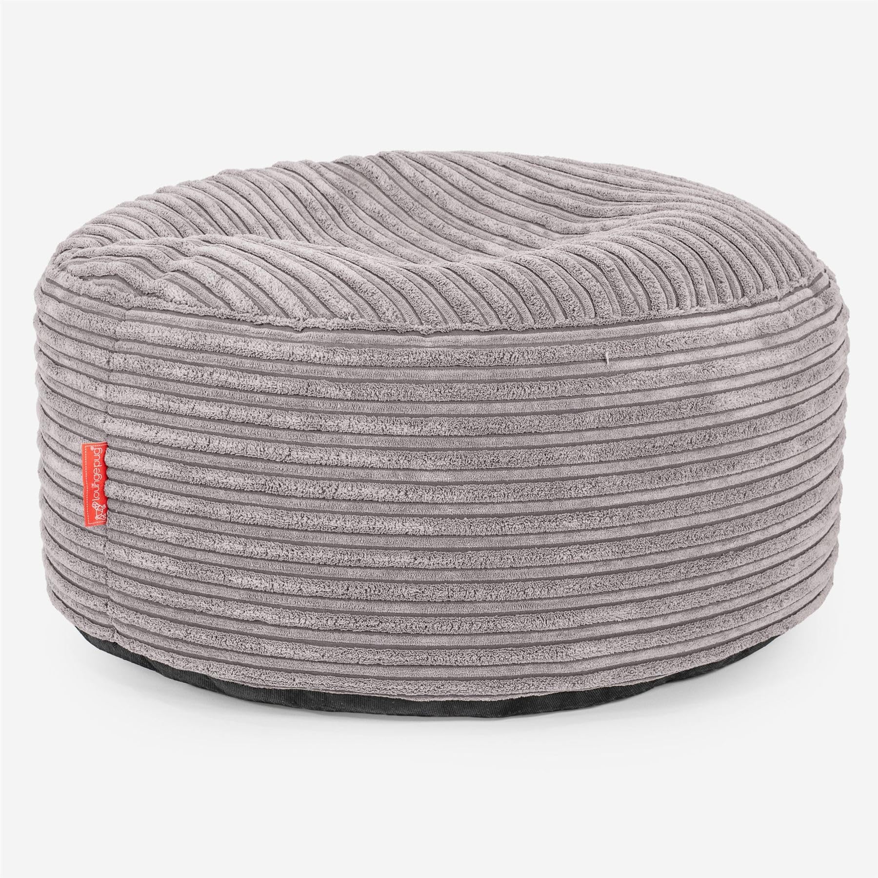 Lounge Pug Round Footstool Bean Bag Pouffe, Large Ottoman Foot Rest, Cord Aluminium Silver