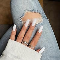 Vista 15 de Xcreando - Uñas postizas Baby Pink de longitud media y largas, estilo coffin cuadrado, uñas acrílicas con pegamento, uñas postizas de color sólido