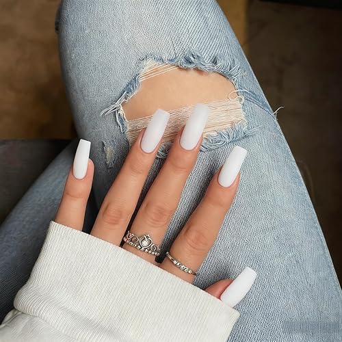 Miniatura 15 de Xcreando - Uñas postizas Baby Pink de longitud media y largas, estilo coffin cuadrado, uñas acrílicas con pegamento, uñas postizas de color sólido