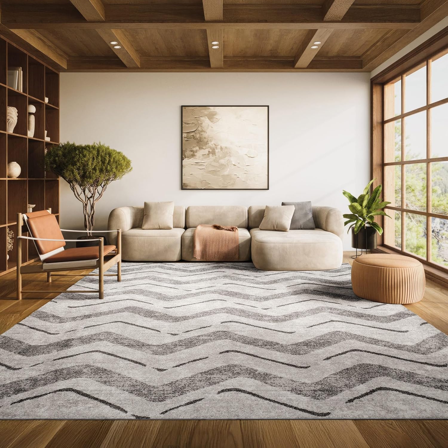 SAFAVIEH Area Rug 8x10 - Adirondack Collection - Large - Silver & Charcoal, Modern Chevron Design, Non-Shedding & Easy Cleaning, Ideal for Living Room, Bedroom, Office, Dining Space (ADR121P)