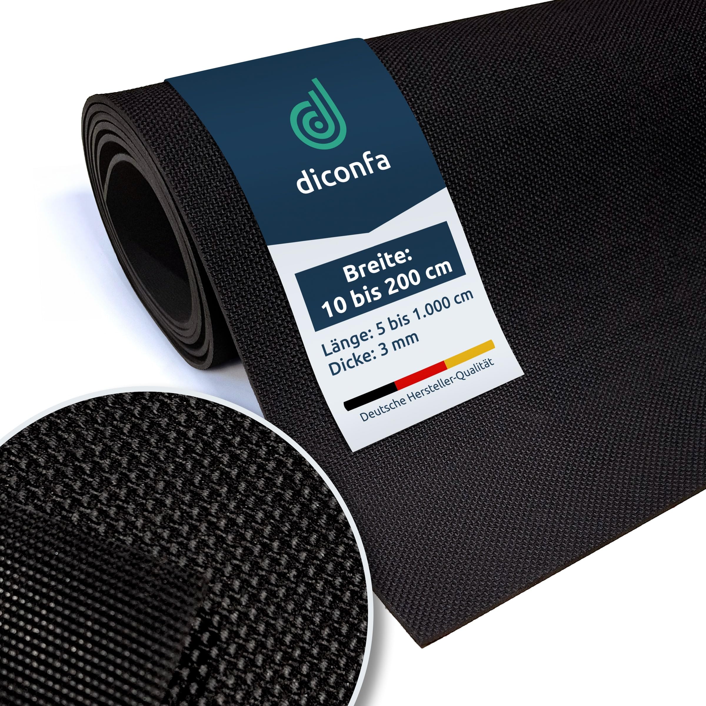 diconfa PROFILINE Antirutschmatte Gummi 3mm stark - Auswahl 0,3m x 10m (30 x 1000cm) - 0,1m bis 2m BREIT- 0,05m bis 10m LANG - Gummimatte sehr rutschfest Außenbereich UV-stabil Meterware