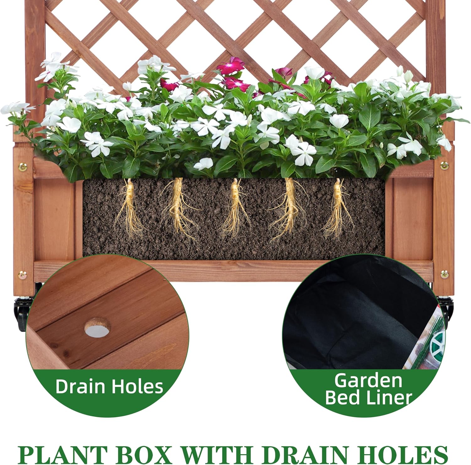 Raised Garden Bed with Trellis Set of 2, Outdoor Wood Planter Box & Plant Stand with Climbing Racks