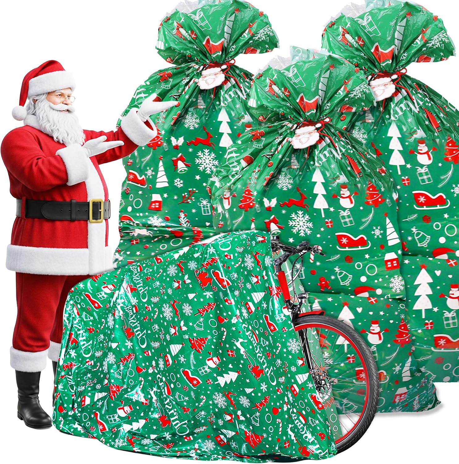 Aboofx Extra Large Christmas Bags Bike Bag, 80"x60", Green, 3 Pack