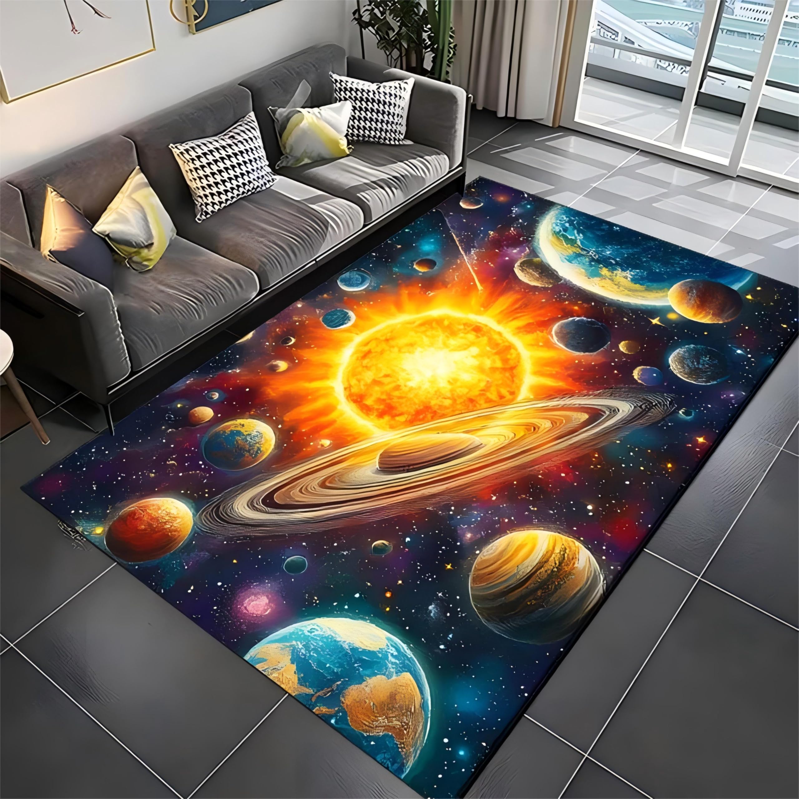 Starry Sky Area Rug, 60x90cm Solar System Outer Space Planet Print Non-Slip Washable Rugs, Colorful Galaxy Large-Area Carpet, Bedroom and Living Room Decoration, Indoor Rugs, Washable Non-Slip