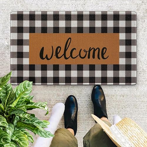 Miniatura 8 de UINI Tapete de bienvenida para interiores y exteriores, resistente a cuadros, tapete de bienvenida para puerta delantera, antideslizante, duradero,