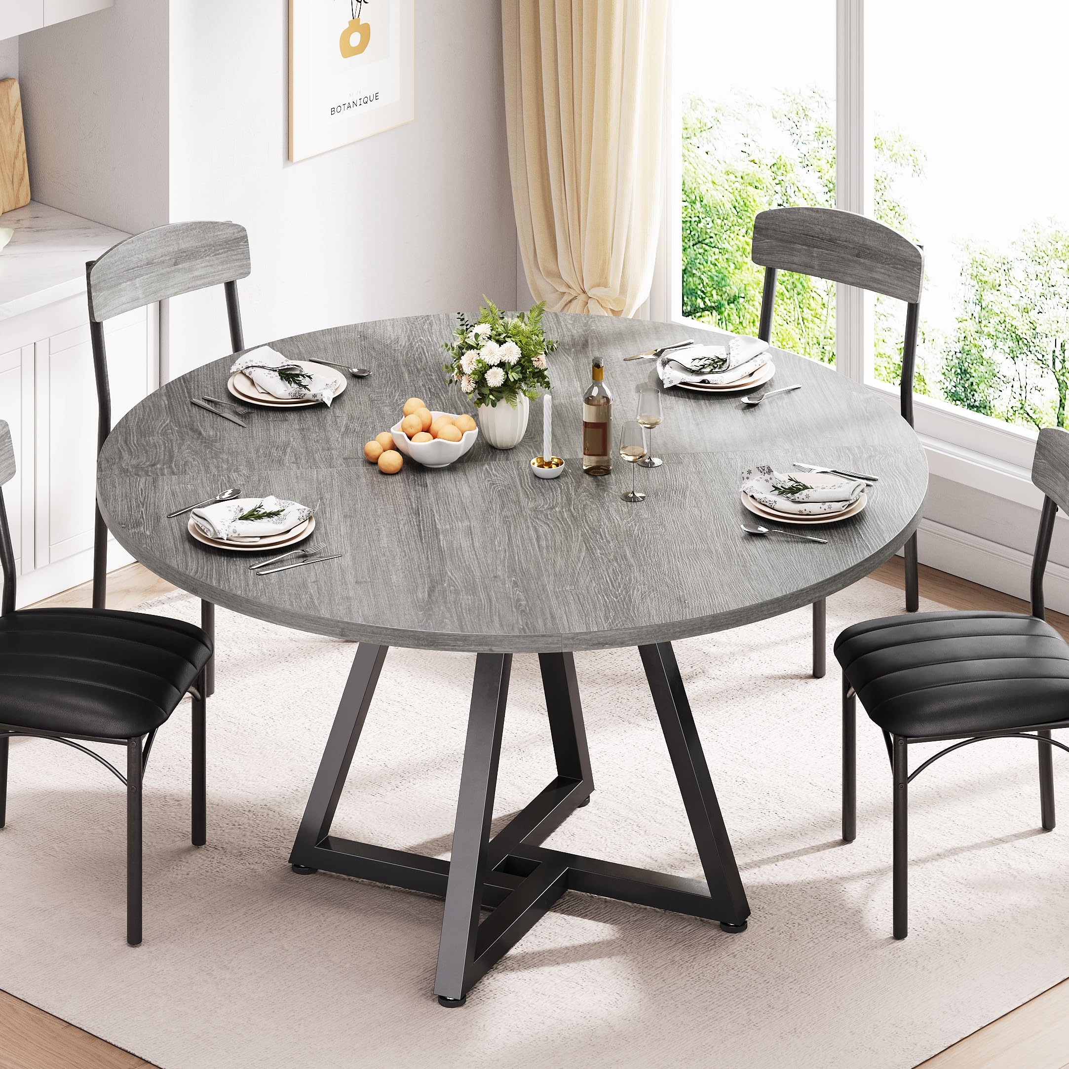 Photo 1 of *USED* Jocoevol Round Kitchen Dining Room Table Circle Dining Dinner Table with Pedestal Metal Frame, Space Saving Wood Industrial Furniture for Small Space (Grey, 47IN)