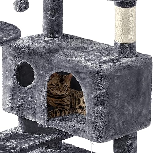 Vista 34 de Yaheetech Árbol para gatos de varios niveles de 70 pulgadas, torre alta para gatos con condominio, postes rascadores y bola colgante para gatos