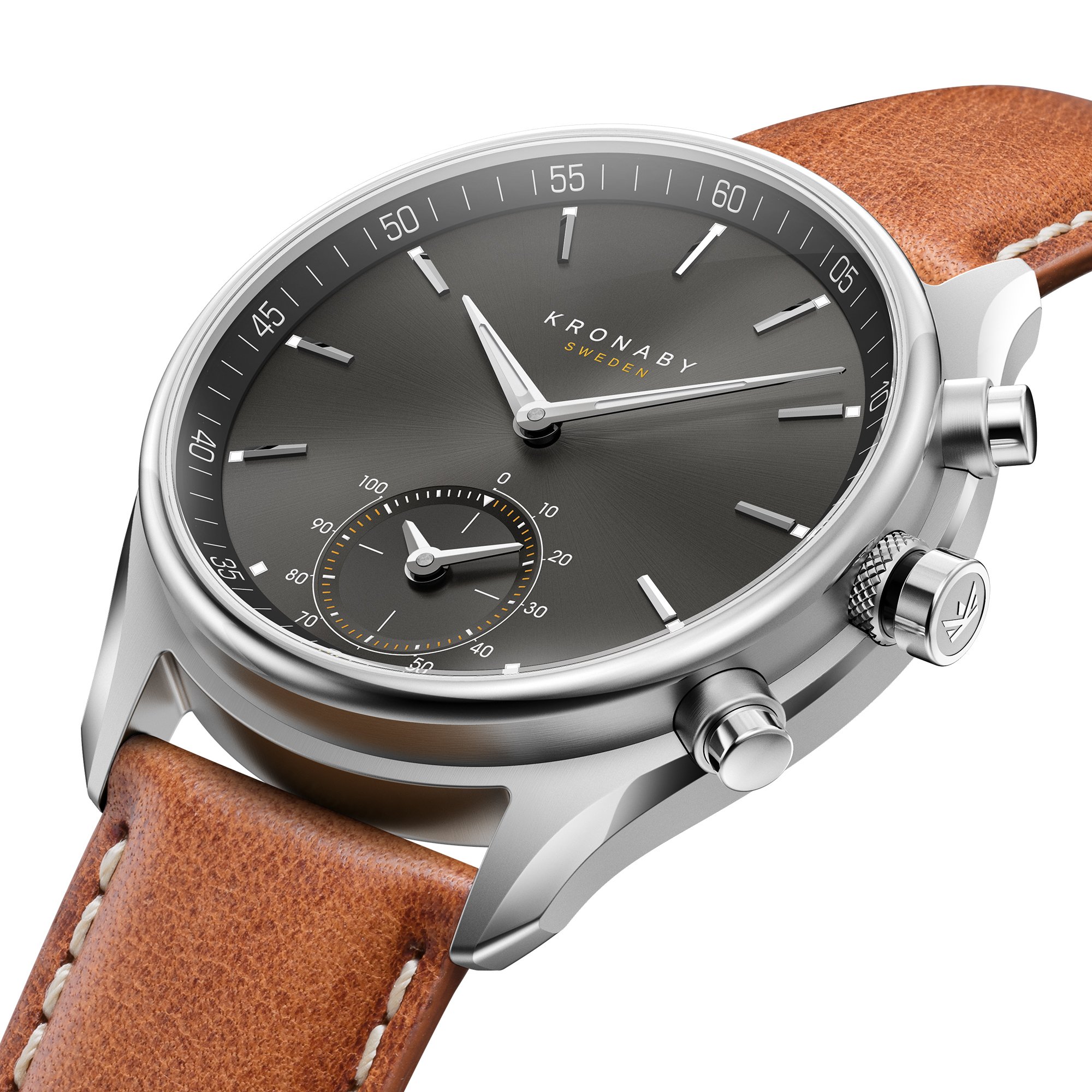 Kronaby S0719/1 męski hybrydowy smartwatch brązowy Sekel, Srebrny, pasek