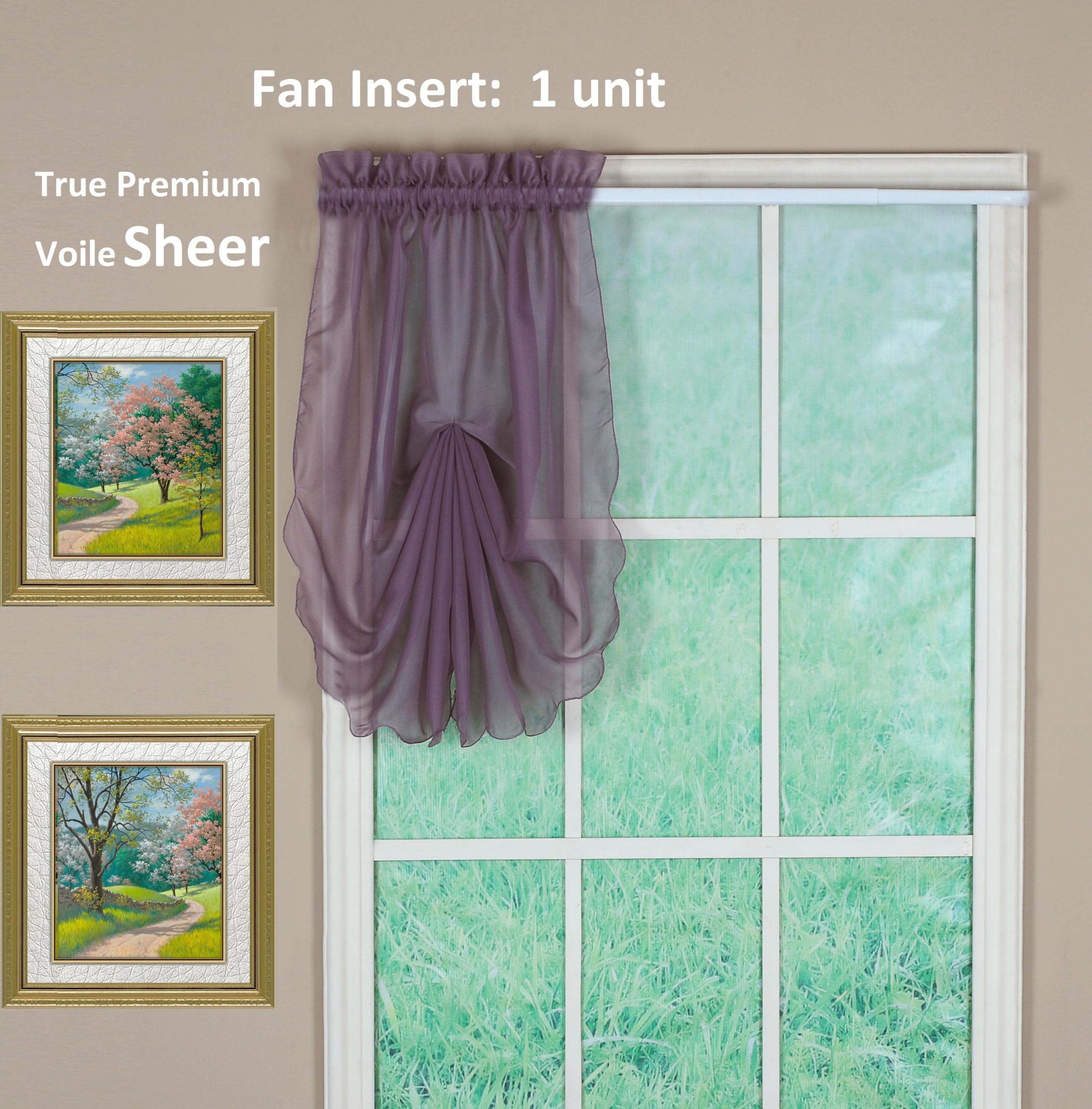 Today's Curtain Emelia Original Voile Fan Insert, Amethyst, 30" W x 40" L, W 30" x L 40" (1 Panels) - Image 2