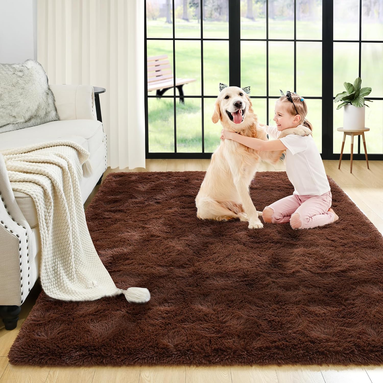 Noahas Fluffy Rugs for Bedroom,3x5 Brown Fluffy Bedroom Rug