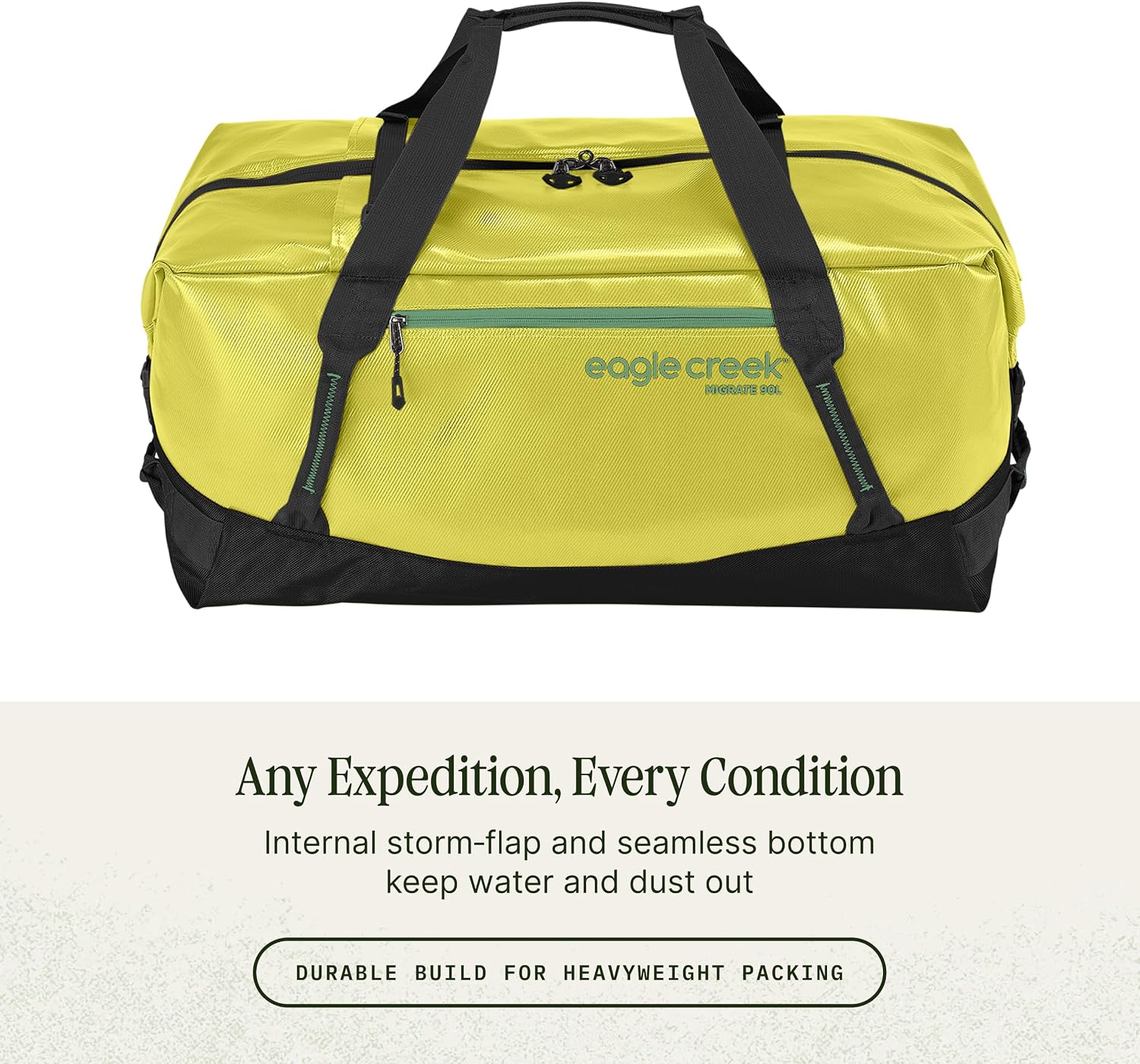 Eagle Creek Migrate 90L Duffel Bag – Lightweight, Durable Travel Duffel – Weather-Resistant Fabric – Comfortable Shoulder Straps – Electric Yellow