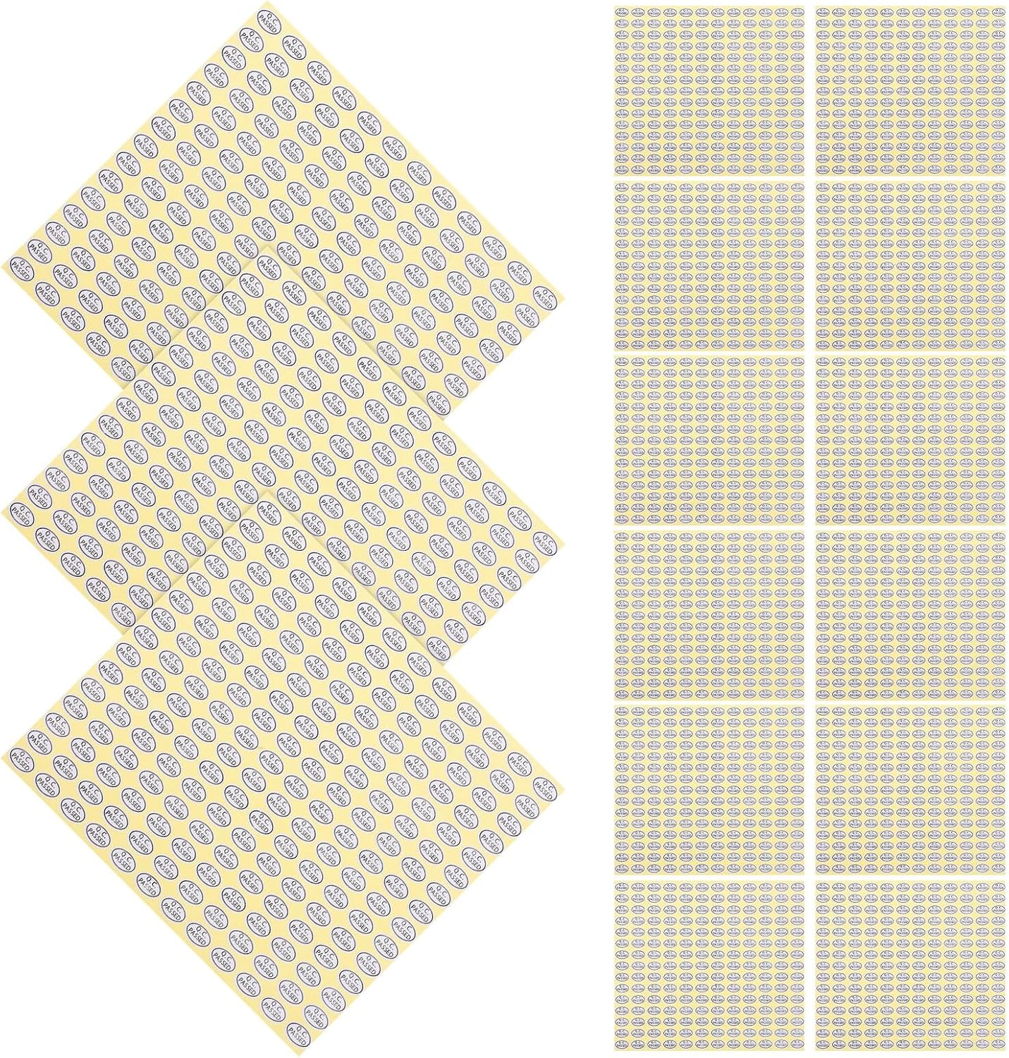 Qc Passed Stickers 16200pcs Oval Self-Adhesive Inspection Labels 9x13mm White Quality Control Tags for Packaging and Thermal Printer Use, 6 Packs 2700 Stickers Each for Industrial