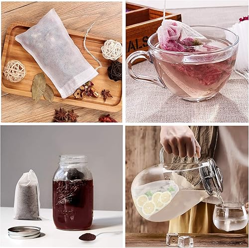 Miniatura 5 de 200 bolsas de filtro de té desechables, 6 x 8 pulgadas/5.9 x 7.9 in, seguras y naturales, material de muselina de algodón, bolsas de té vacías con