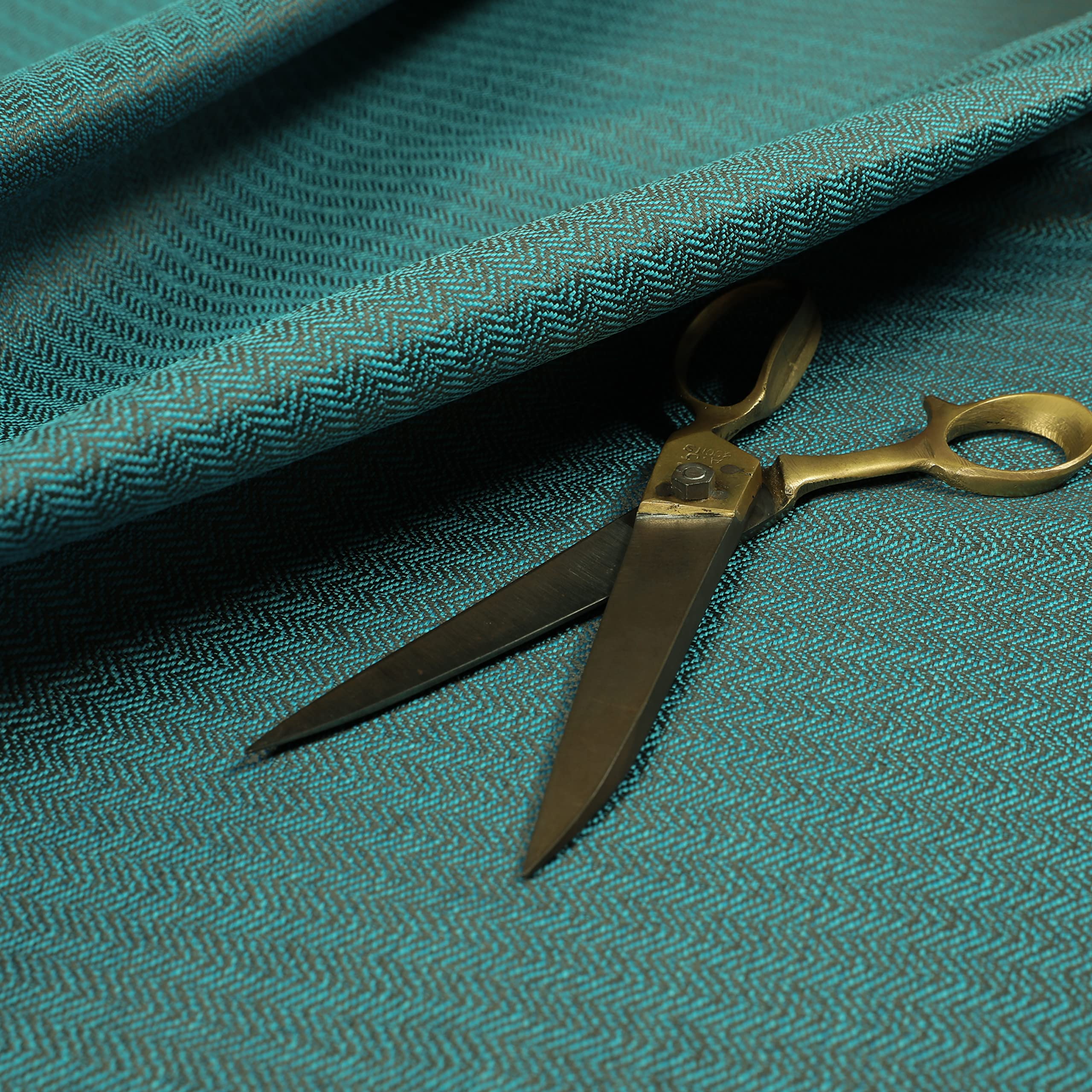 Redbrick Mill Fabrics Flame Retardant Herringbone Pattern Semi Plain Medium Weight Upholstery Fabric Teal Blue Colour (1 Metre) โ image 1