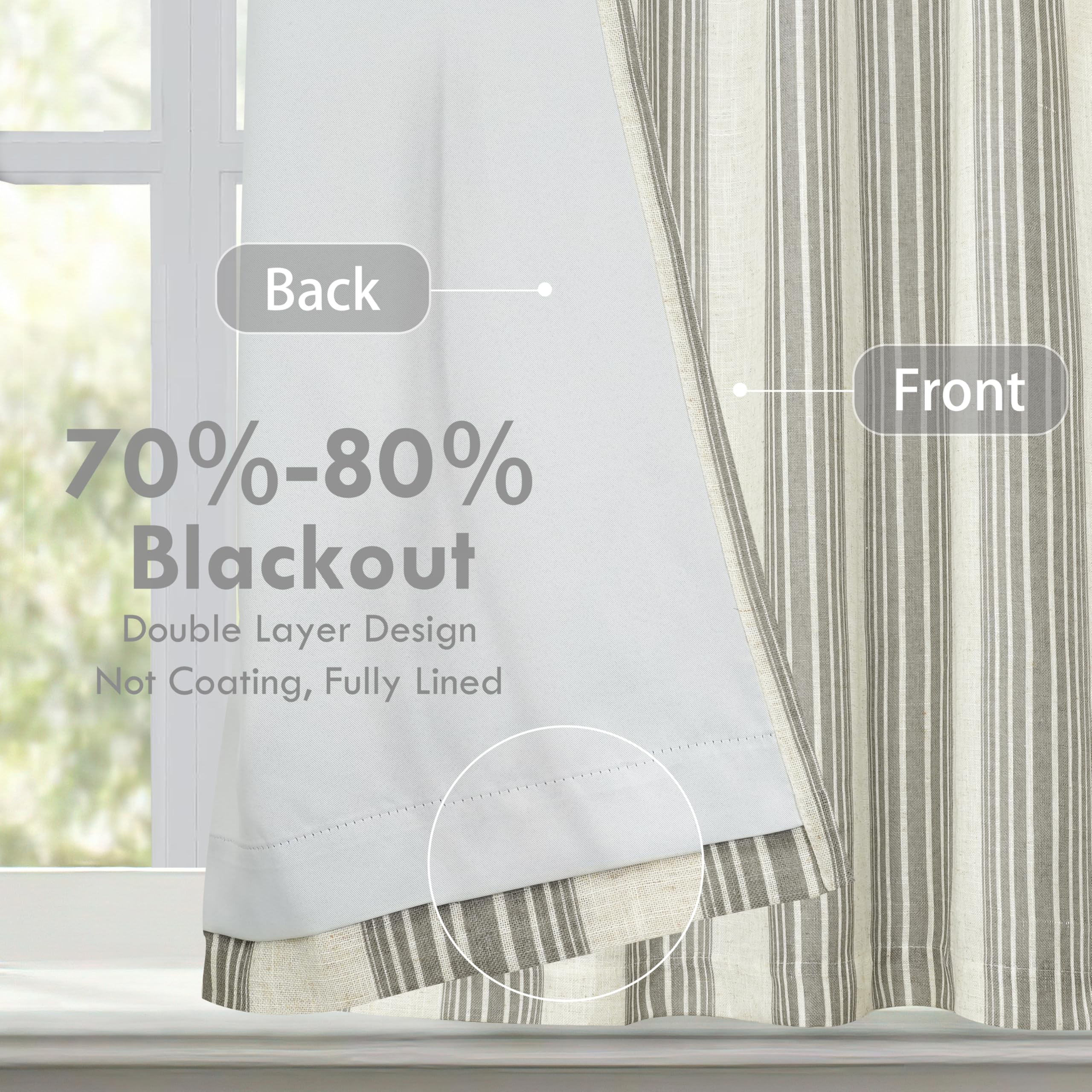 DriftAway Chris - Tende oscuranti a doppio strato in lino, isolate termicamente, completamente foderate, a righe, a palloncino, per finestra del bagno, con tasca per asta regolabile, 78 x 119 cm, blu