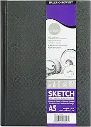 Daler-Rowney Simply Medium Grain 100gsm Hardback A5 Sketchbook, branco macio, 54 folhas, bloco de desenho básico, ideal para artistas iniciantes e amadores