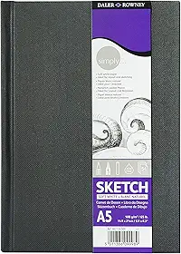 Daler-Rowney Simply Medium Grain 100gsm Hardback A5 Sketchbook, branco macio, 54 folhas, bloco de desenho básico, ideal para artistas iniciantes e amadores