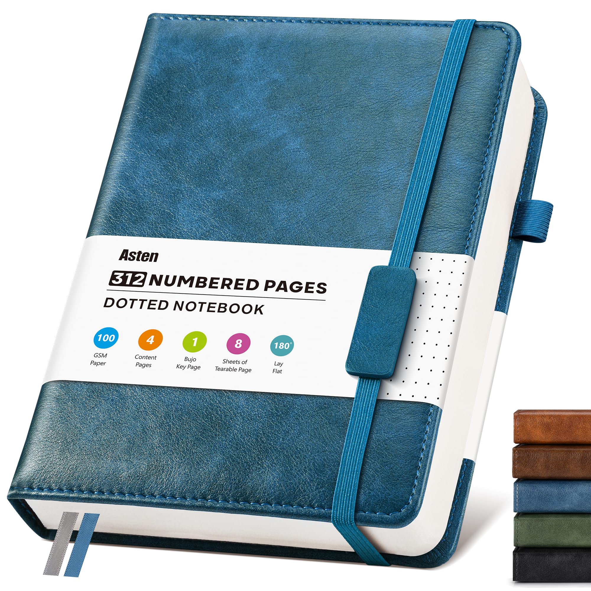 Bullet Dotted Journal Leather Notebook: A5 Notebook Hardback Diary, Blue