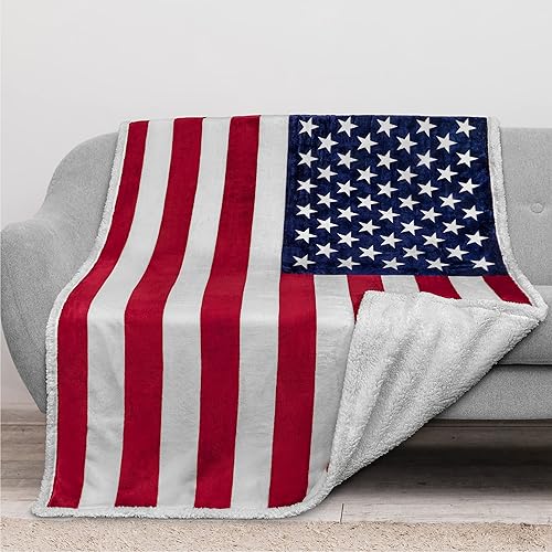 PAVILIA - Manta patriótica con bandera de Estados Unidos para sofá, cama, de vellón, sherpa y microfibra suave, reversible, para regalo de 4 de