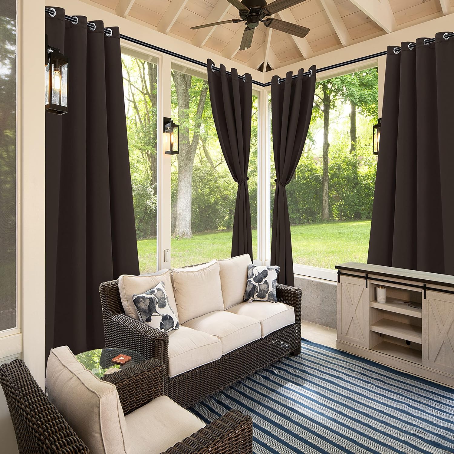 BONZER Waterproof Indoor/Outdoor Curtains for Patio - Thermal Insulated, Light Blocking Grommet Blackout Curtain for Bedroom, Porch, Living Room, Pergola, Cabana, 1 Panel, 100W x 120L inch, Chocolate