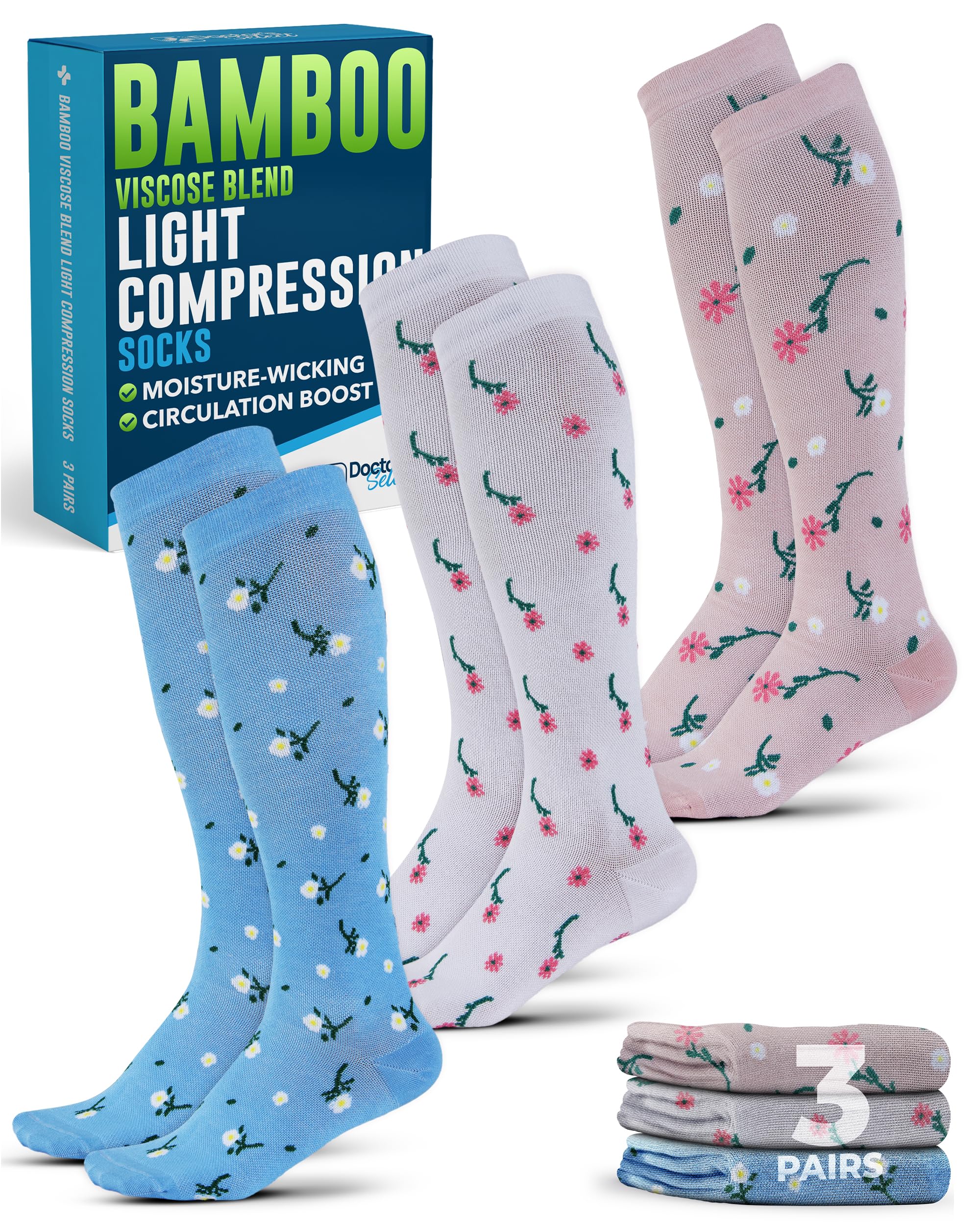 Doctor's Select® Bamboo Viscose Light Compression Socks for Women & Men - 3 Pairs, 8-15 mmHg