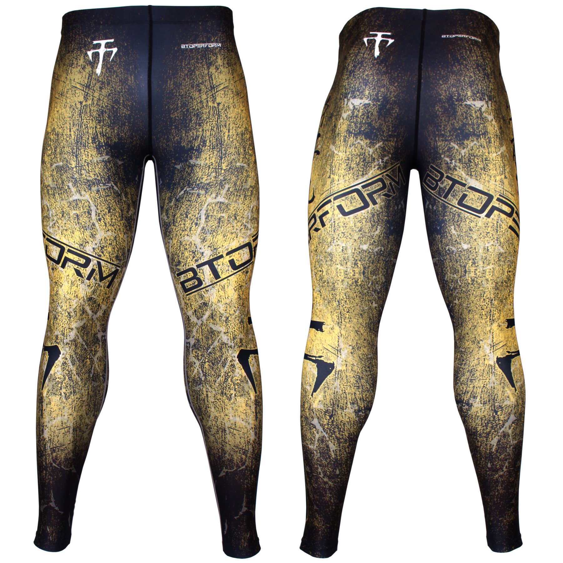 Btoperform Compression Spats Full Graphic Base Layer Leggings Rash Guard Pants Grunge Yellow [FY-107Y] (4XL)