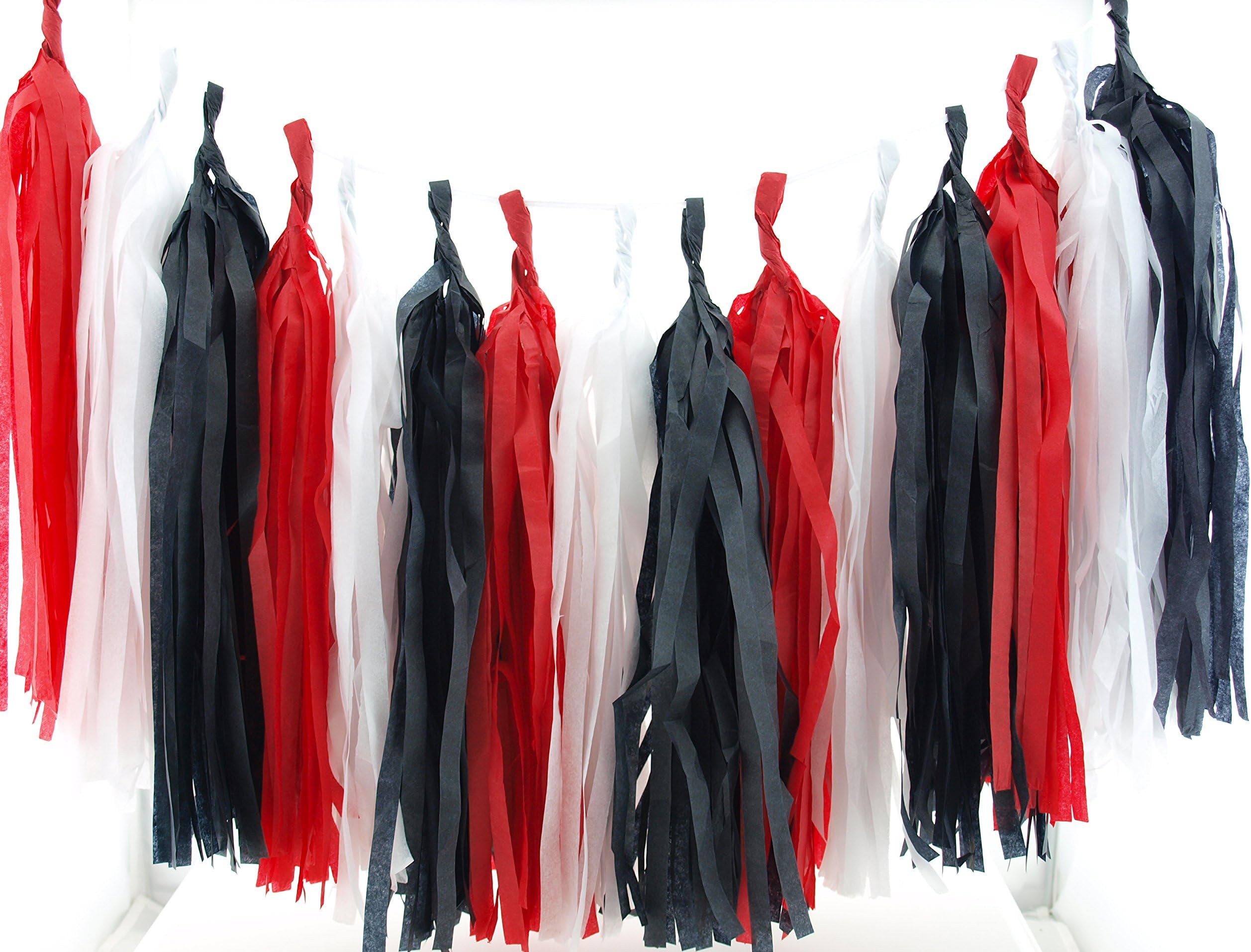 Pirate Party Paper Streamers, Black & Red Tissue Tassel Garland (Set of 15) - Pirate Party Supplies, Red & Black Photography Backdrops, Pirates Birthday Party Decorations