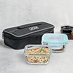 La Opala Cook Serve Store 100% Borosilicate Glass Horizontal Lunch Box with Bag | Set of 2, 320 ml Each, Square | with Leak Proof Snap Lid | Tiffin for Office & College | Microwave Proof, Transparent