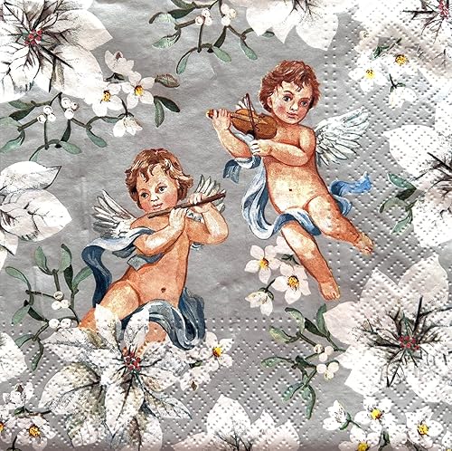 Miniatura 8 de AM Décor - 20 servilletas de papel de 3 capas de 3 capas para cenas de vacaciones, decoupage decorativo, 13 x 13 pulgadas (desplegadas) (ángeles en