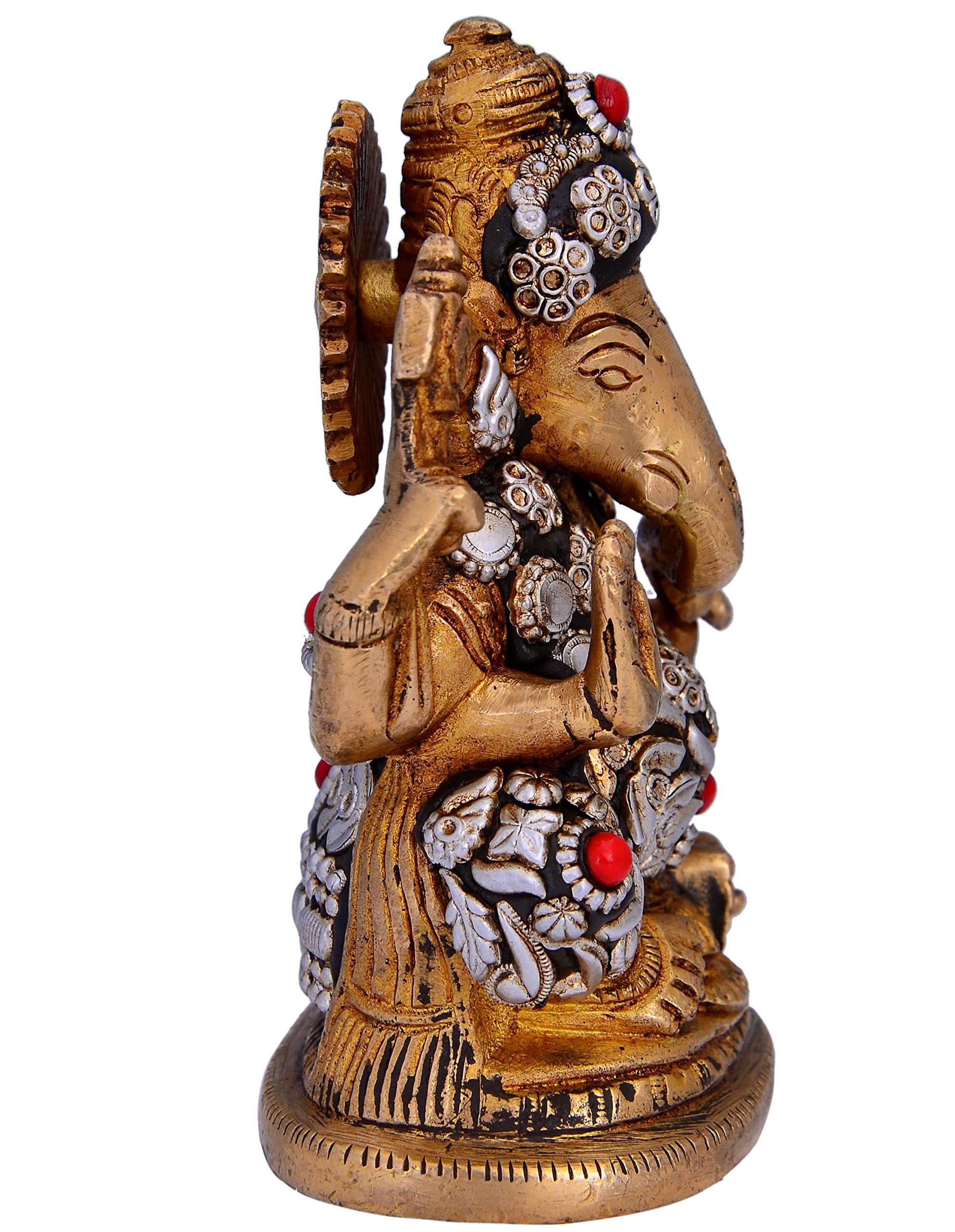 Purpledip Brass Idol Lord Ganesha: Collectible Statue with Copper Finish & Metal Beadwork (10664) - Image 3