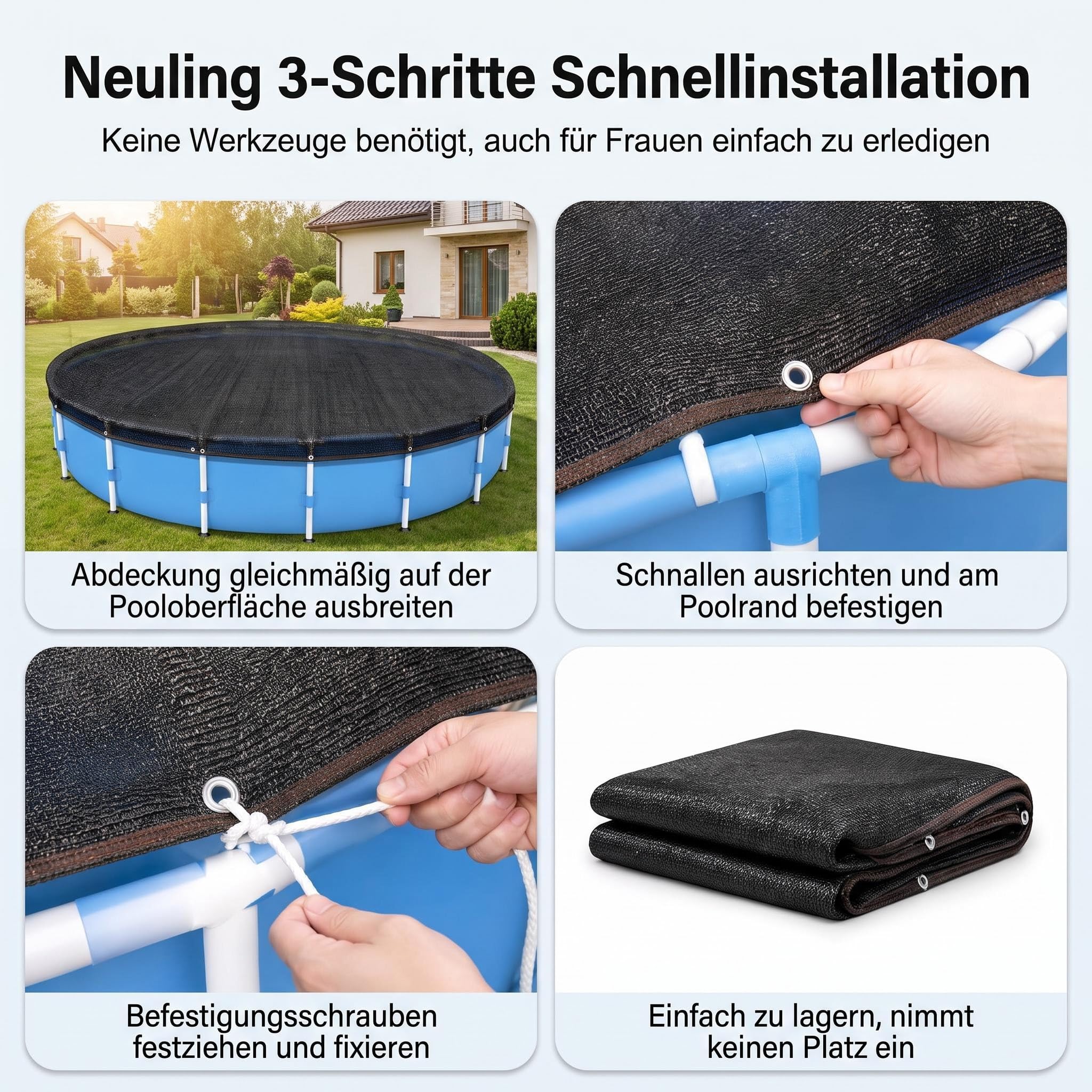 Runde Pool Laubschutznetz, 3,7m Schutznetz für Aufstellpools,Pool-Laub-Netzabdeckung, Hält Blätter & Schmutz fern,Reißfest und Verstopfungsfrei, Poolnetz Feinmaschig für Haus,Garten,Hof,Hote