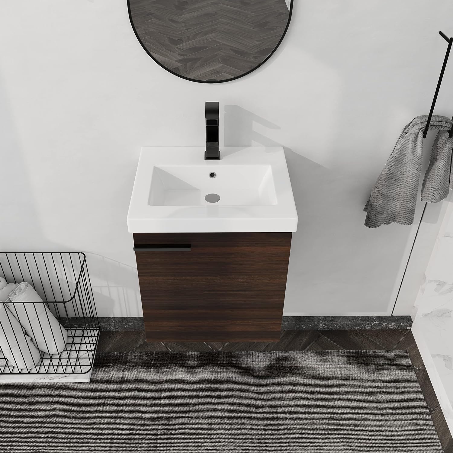 24" Floating Bathroom Vanity and Sink with Soft Close Door, Single Sink Modern Bathroom Vanities Set, Wall-Mounted Bathroom Vanity (IMO, 24 * 18)